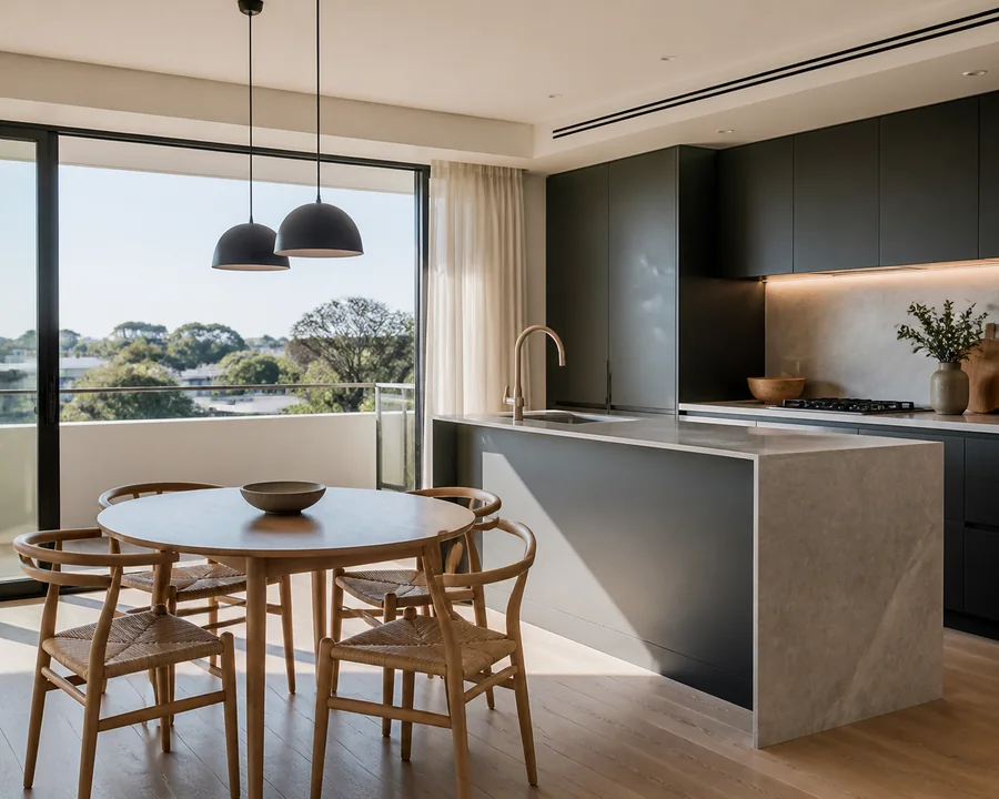 Kitchen and dining area of a Melbourne apartment