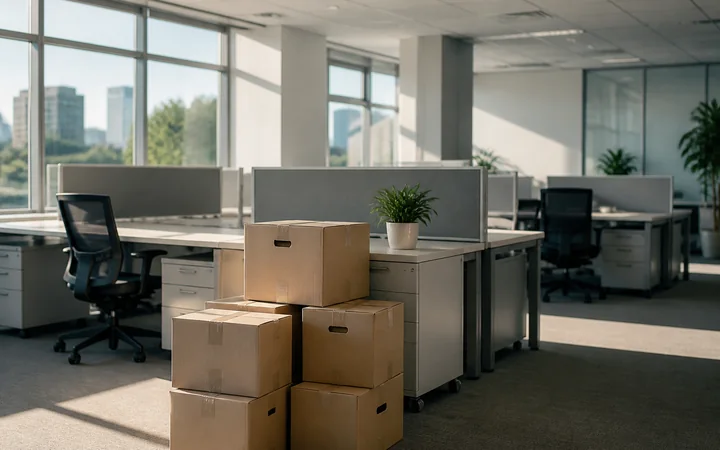 Open plan commercial office with workstations