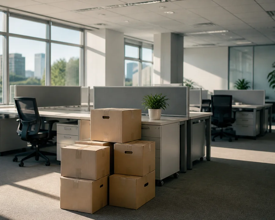 Open plan office workspace prepared for a commercial relocation