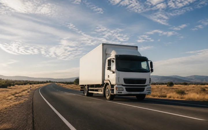 Transport truck travelling along an open Australian highway